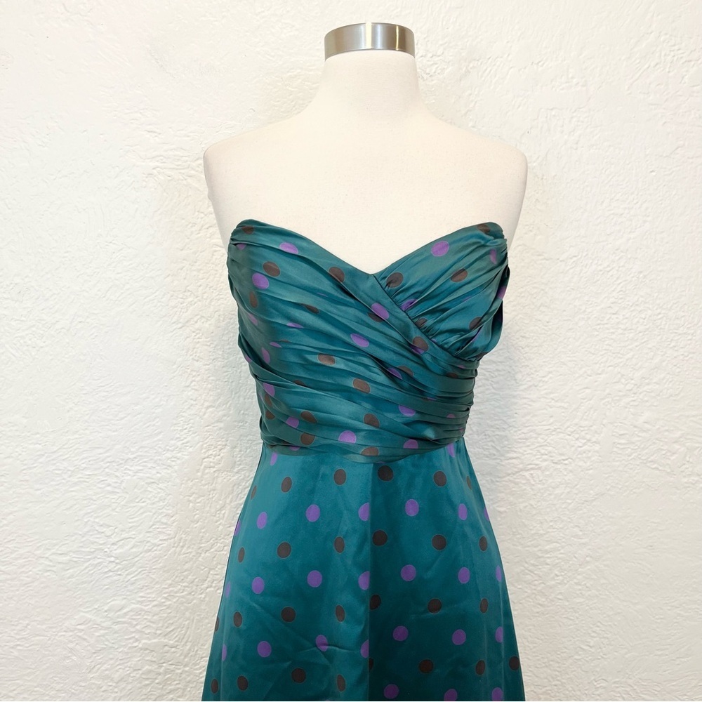 Vintage Betsey Johnson Dress 90s Y2K 4 Silk Satin Teal Polka Dot - Picture 3 of 13